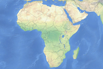 Physical map of countries in Africa - detailed topography based on WGS84 coordinate system - 233464315