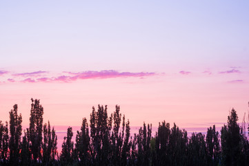 Landscape with dramatic light - beautiful golden sunset with saturated sky and clouds.
