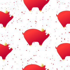 Holiday pattern with red hog in flat design on white background. Vector card.