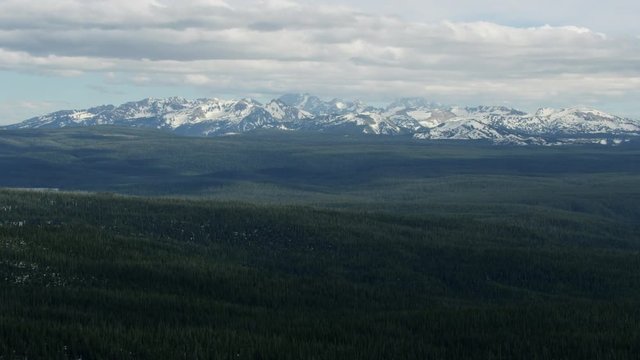 Aerial view Grand Teton mountain range Yellowstone USA