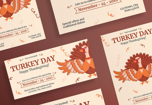 Thanksgiving Flyer Layouts with Turkey and Spiral Elements