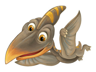 cartoon scene with flying dinosaur - pterodactyl on white background - illustration for children © agaes8080