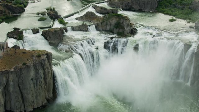 Aerial view Twin Falls Shoshone Park waterfall USA