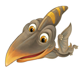 cartoon scene with flying dinosaur - pterodactyl on white background - illustration for children © agaes8080