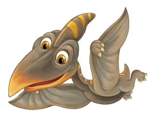 cartoon scene with flying dinosaur - pterodactyl on white background - illustration for children © agaes8080