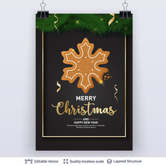 Ginger bread snowflake cookie on dark banner.