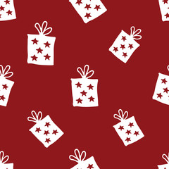 Gift Seamless Pattern, hand drawn gift boxes doodles background, Vector Illustration