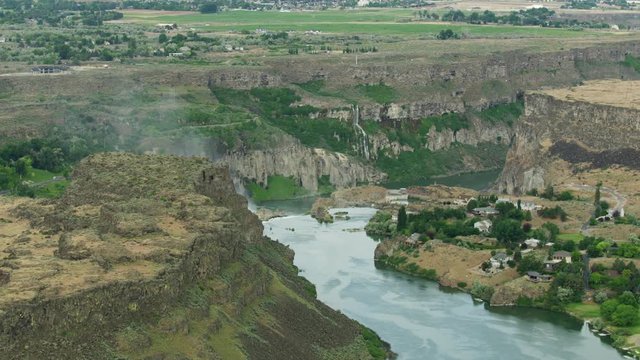 Aerial view Twin Falls Shoshone Park waterfall USA