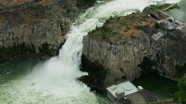Aerial view hydroelectric energy production Box Canyon USA