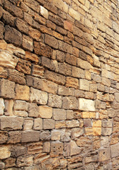 Yellow coquina bricks wall. Masonry bricks background