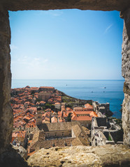 Dubrovnik bay city wall from window