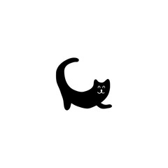 Vector hand drawn icon, silhouette of a black cat. Logo element for pets related business.