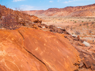 Bushman prehistoric rock engravings in Twyfelfontein, Namibia.