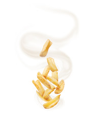 Baked potatoes with steam on a white background