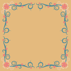 vector frame with curls and flowers on yellow background. eps8