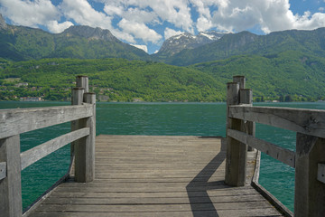 Beautiful Alps landscape from a lake dock