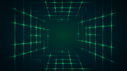 Abstract green background with a laser tunnel