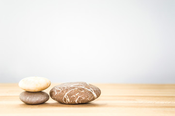 sea stones on a wooden table
