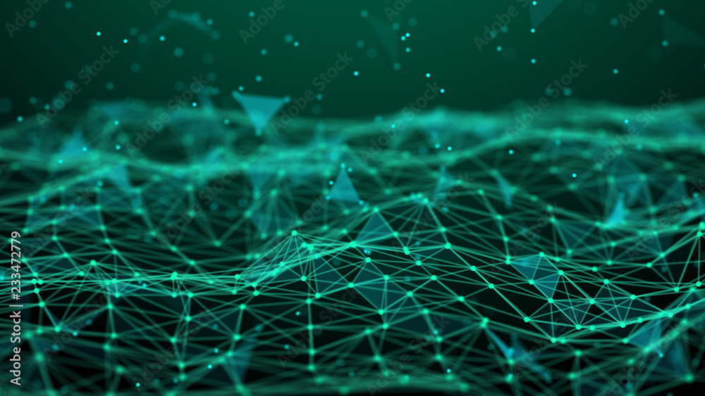 Poster Abstract technology background. Network connection. Artificial intelligence. Science background. Big data digital background. 4k rendering.