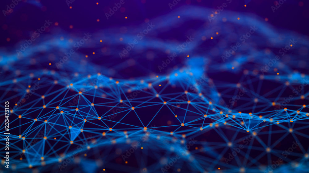 Poster Abstract technology background. Network connection. Artificial intelligence. Science background. Big data digital background. 4k rendering.