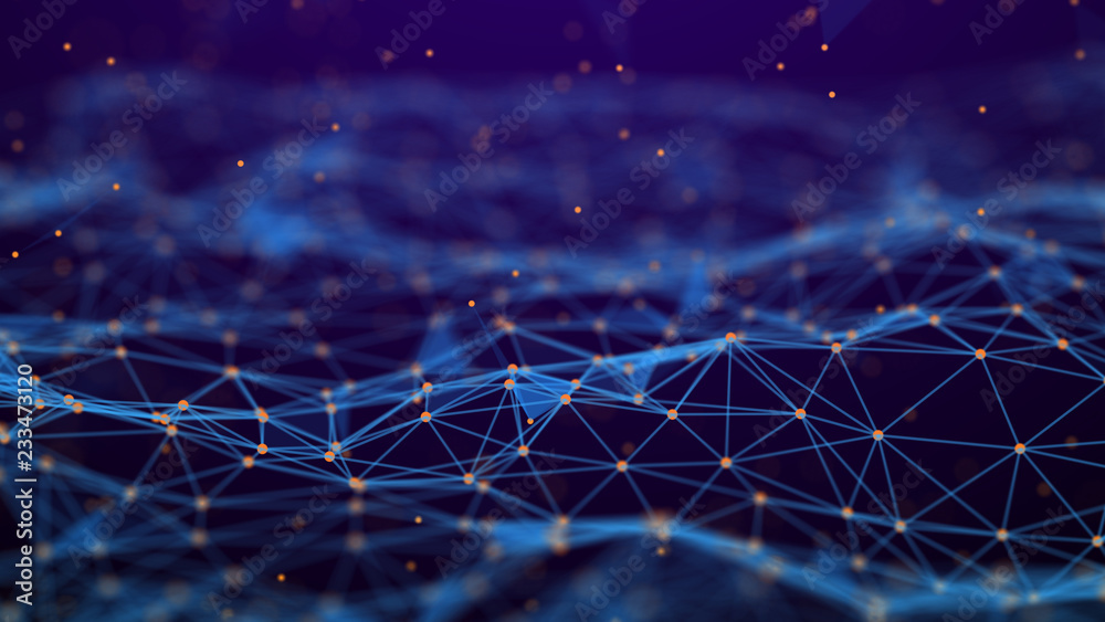 Poster Abstract technology background. Network connection. Artificial intelligence. Science background. Big data digital background. 4k rendering.