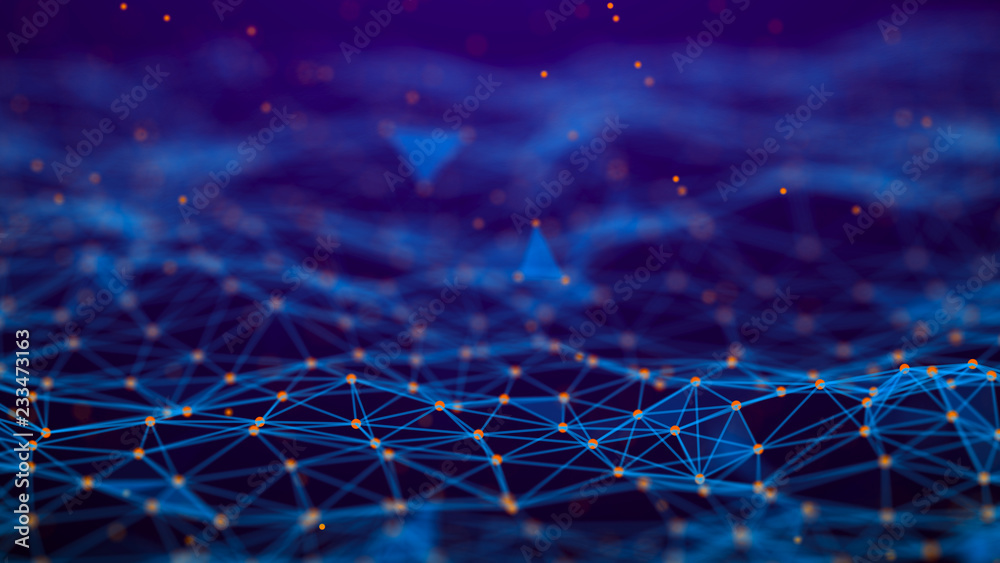 Poster Abstract technology background. Network connection. Artificial intelligence. Science background. Big data digital background. 4k rendering.
