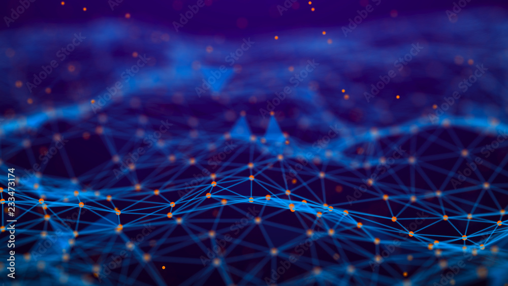 Poster Abstract technology background. Network connection. Artificial intelligence. Science background. Big data digital background. 4k rendering.