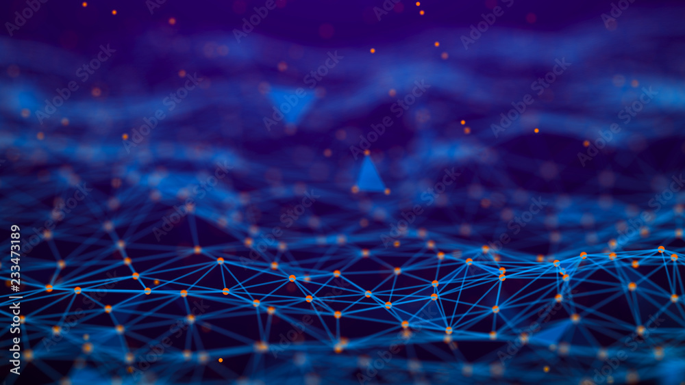 Poster Abstract technology background. Network connection. Artificial intelligence. Science background. Big data digital background. 4k rendering.