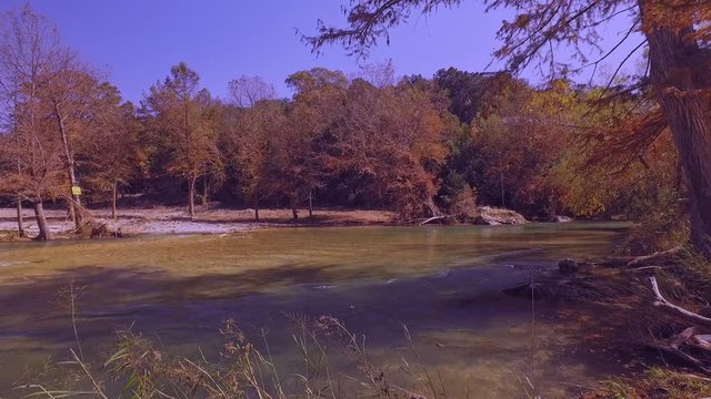 Autumn Foliage Trees Over Flowing River Medina River Bandera Texas