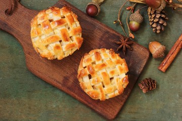 Homemade Mini Apple lattice pies or Tarts top down view