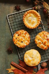 Homemade Mini Apple Pies or Tarts overhead view