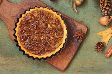 Homemade pecan Pie overhead view