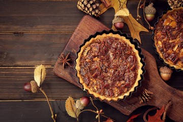 Homemade pecan Pie overhead view