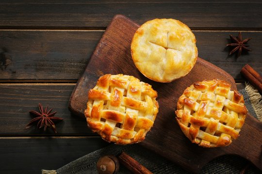 Homemade Mini Apple Pies Or Tarts Overhead View