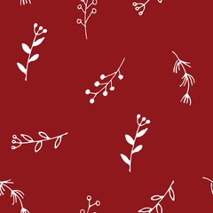 Branches hand drawn doodles Seamless Pattern, Christmas wreath decoration background. Vector illustration