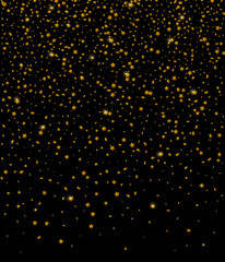 Gold glitter falling stars on black background. 