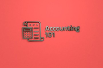 3D illustration of Accounting 101, grey color and grey text with red background.