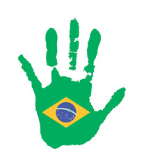 vector handprint in the form of the flag of Brazil. green color of the flag