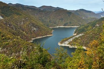 Naklejka na ściany i meble Amazing Autumn Landscape of Tsankov kamak Reservoir, Smolyan Region, Bulgaria