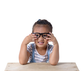 portrait of happy little asian girl a on white background