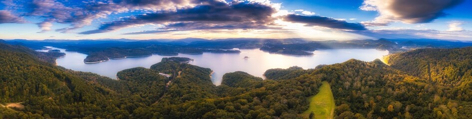 Beautiful sunset over Solina lake in Bieszczady Mountains - 233477120