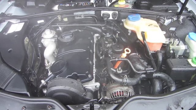 Car engine bay washed under the pressure.