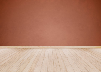 Red cement wall with Wooden floor