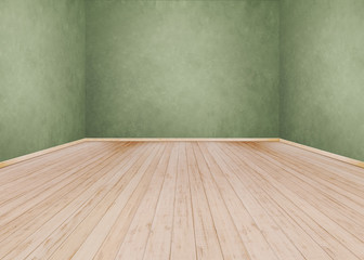 Green cement wall with Wooden floor