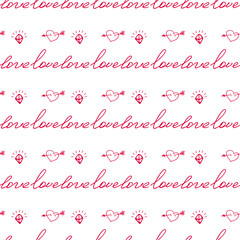 Fototapeta na wymiar Seamless valentine pattern with word love and hearts