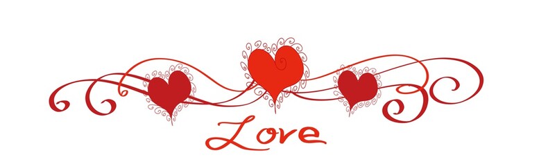 Valentine Love Hearts Wide panorama horizontal header  ribbons bokeh glitter on Red Pink and purple  white backgrounds 