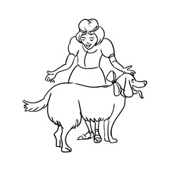 Retriever dog and a surprised girl. Girl character vector illustration, concept of happy childhood in line art style