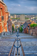 View over montagne de beuren stairway with red brick houses in L