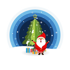 Merry christmas with Santa and Gift box. Brochure, Card, Banner Vector illustration