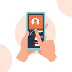 Responsive app landing page phone finger hand click vote